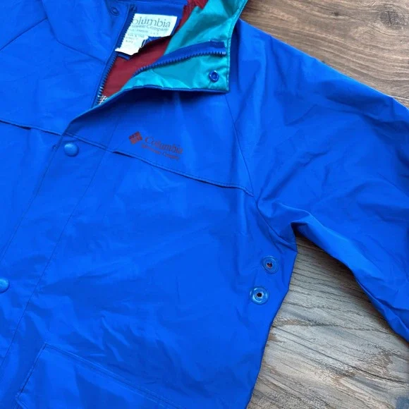 Vintage Columbia Sportswear Mens XS Blue Hooded Rain Jacket Pants Waterproof PVC